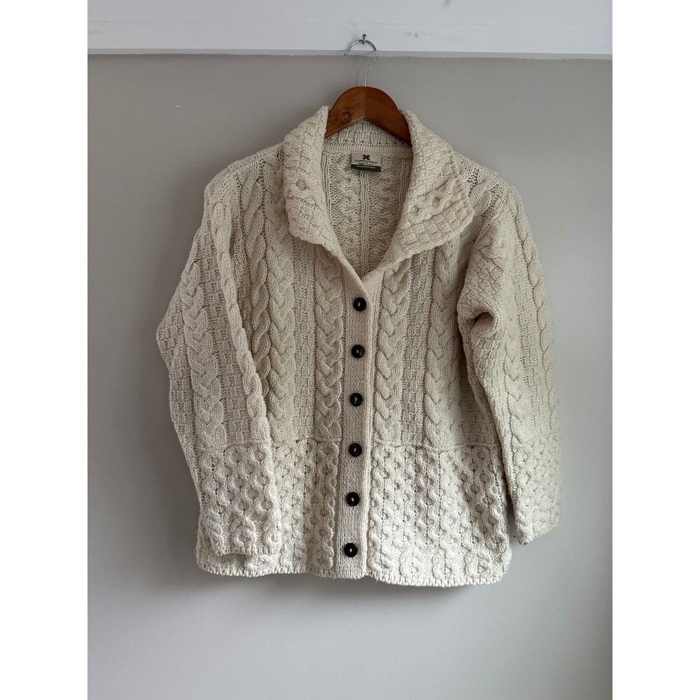 Carraig Donn Aran Cardigan Women S Cream EUC 100% Merino Wool Made in Ireland